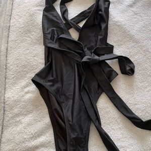 SHEIN Black Swimsuit with Elegant Wrap